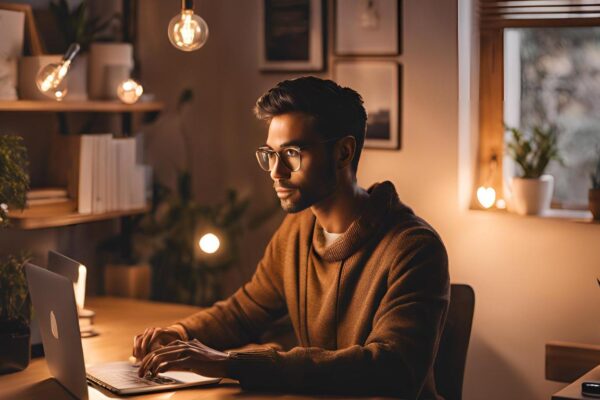 Remote Internships Are on the Rise: How to Secure One! Young professional working remotely on a laptop in a modern home office, showcasing a productive remote internship experience.