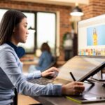 cara belajar UI UX designer bekerja merancang user interface dan user experience pada produk digital menggunakan tablet desain.