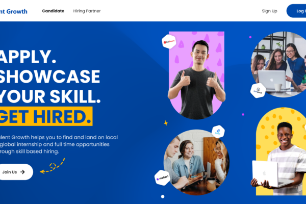 Tampilan halaman utama website Talent Growth untuk cara membuat CV menggunakan AI dan melamar pekerjaan online.